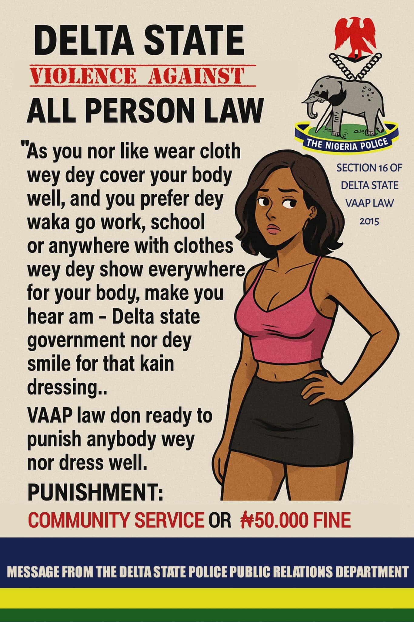 Police warn Delta residents: Indecent dressing now attracts N50,000 fine